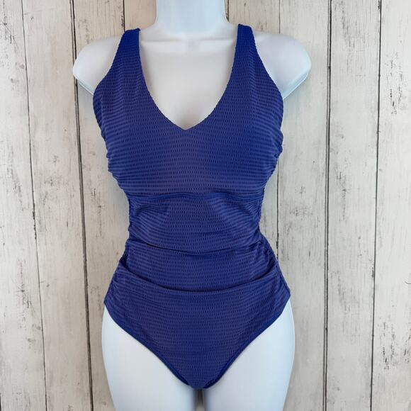 Sea Level Australia Blue Ruched V-Neck One Piece Swimsuit Size 6 Underwire - Picture 1 of 16